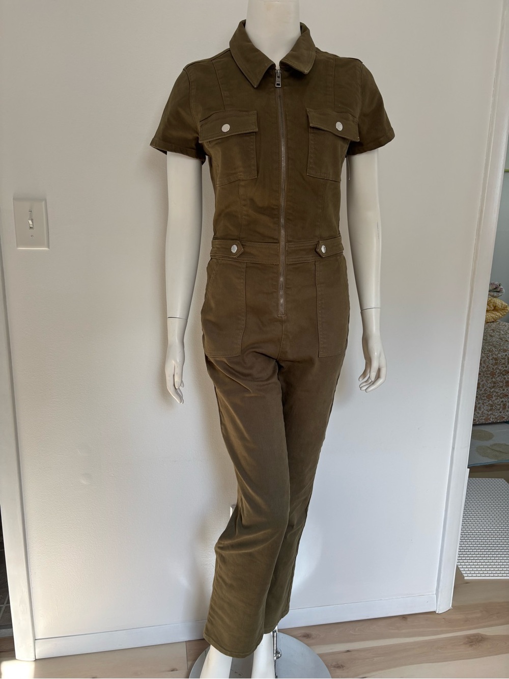 Guess Olive Short-Sleeve Utility Jumpsuit